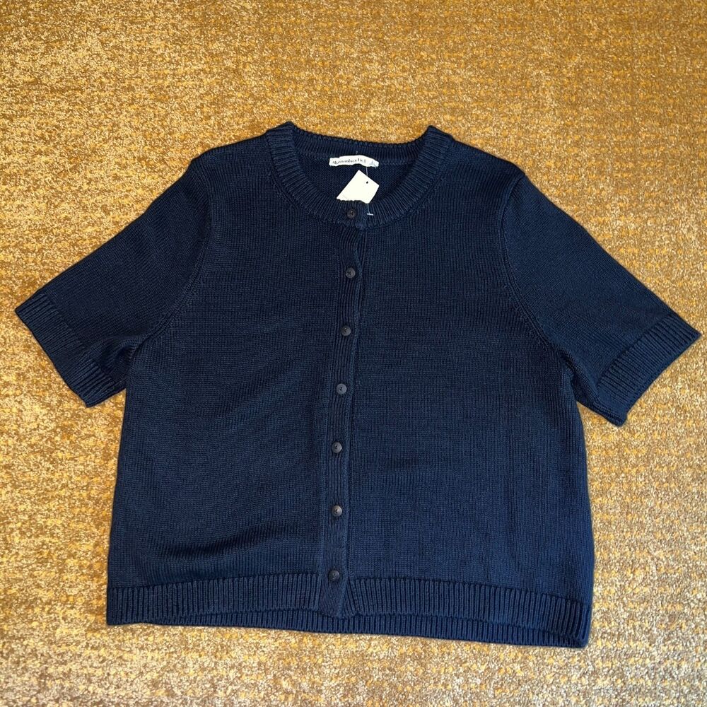 Abercrombie & Fitch Black Short Sleeve Cardigan Womens L Old Money Cotton Blend